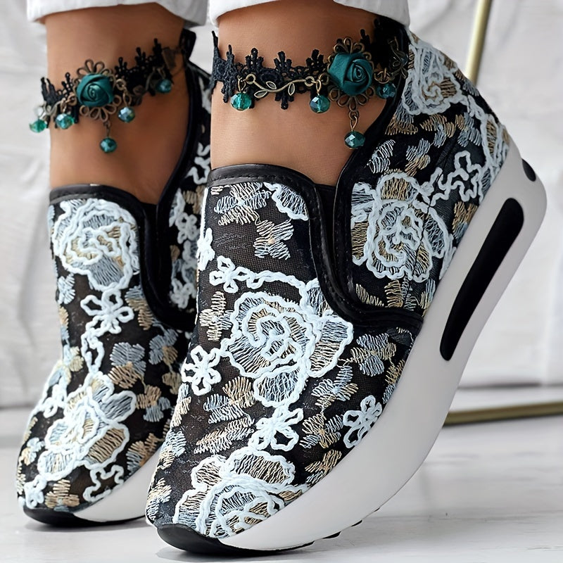 Colorful Embroidered Floral Slip-On Sneakers