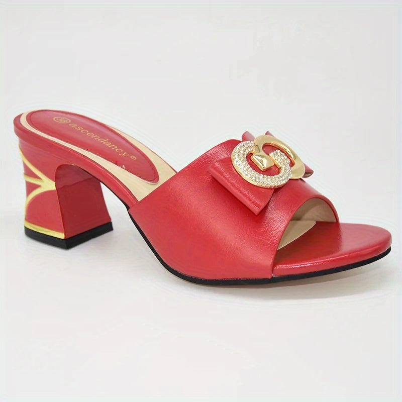 Italian Metal Slingbacks Block Heel Slides