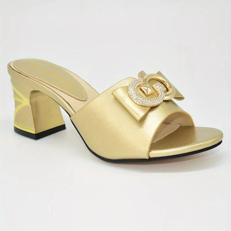 Italian Metal Slingbacks Block Heel Slides