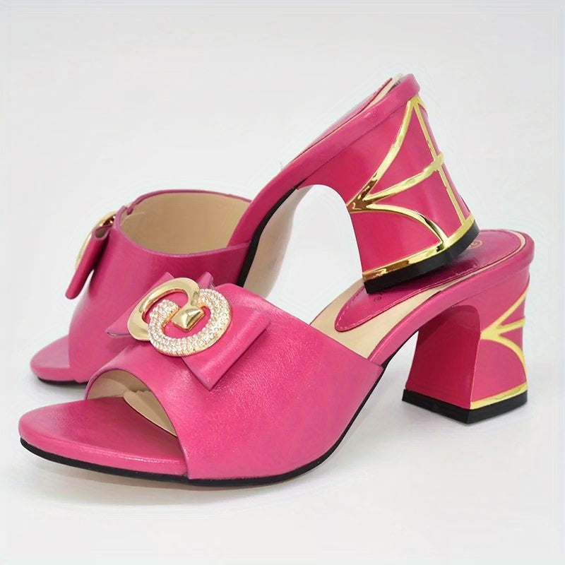 Italian Metal Slingbacks Block Heel Slides