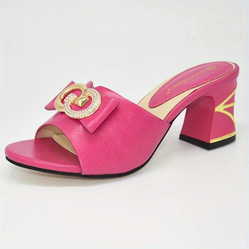 Italian Metal Slingbacks Block Heel Slides