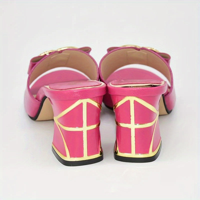 Italian Metal Slingbacks Block Heel Slides
