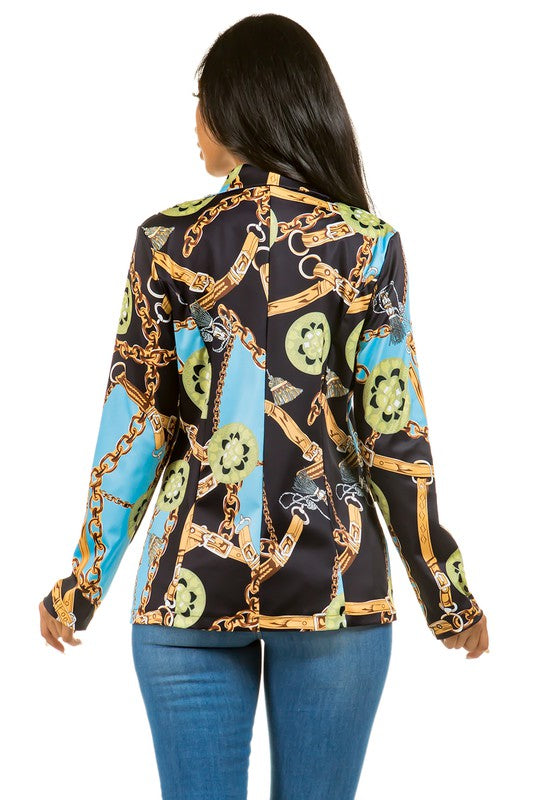 Black Abstract Print Blazers