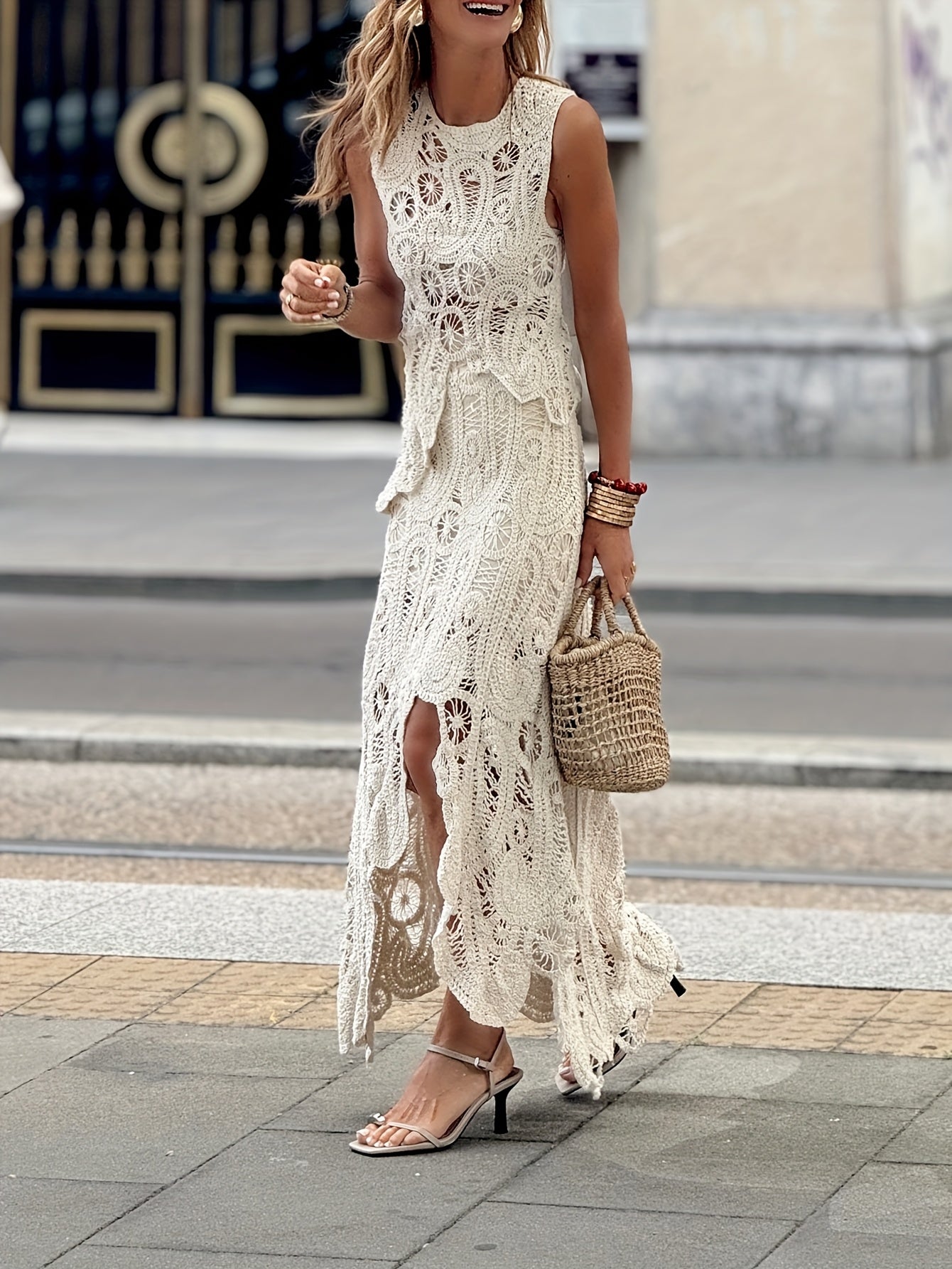Elegant Crochet Asymmetrical Long Dress
