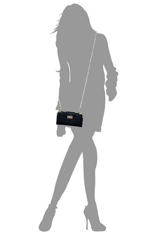 Fashion Turn Lock Crossbody Wallet