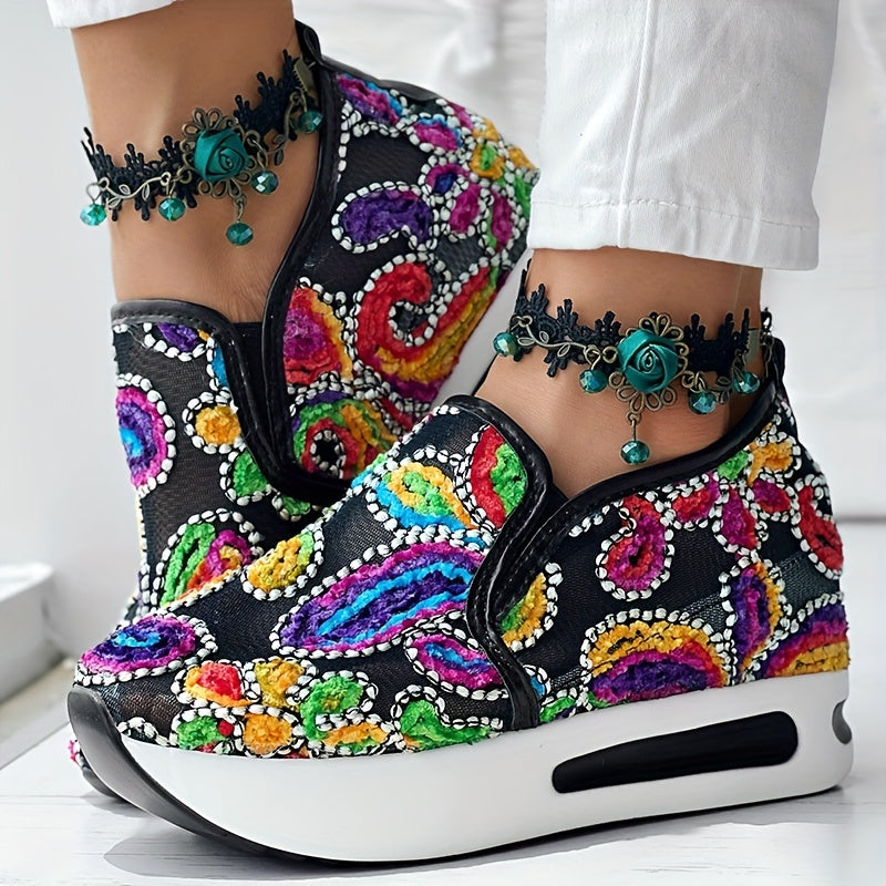 Colorful Embroidered Floral Slip-On Sneakers