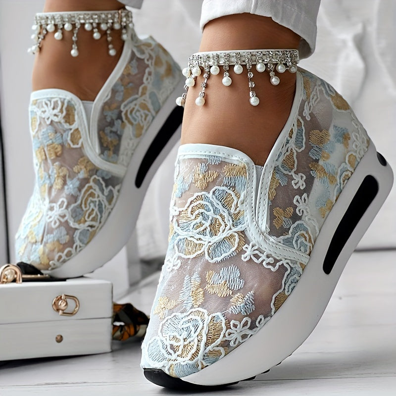 Colorful Embroidered Floral Slip-On Sneakers