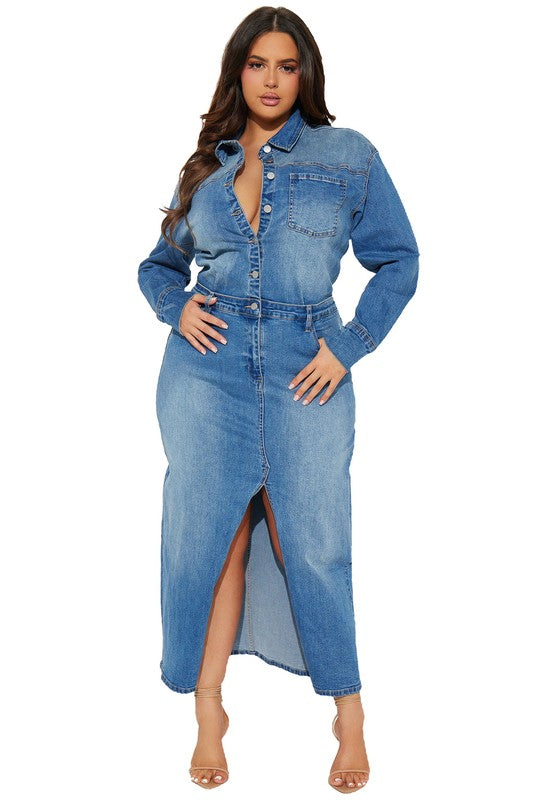 Long Denim Long Sleeves Dress