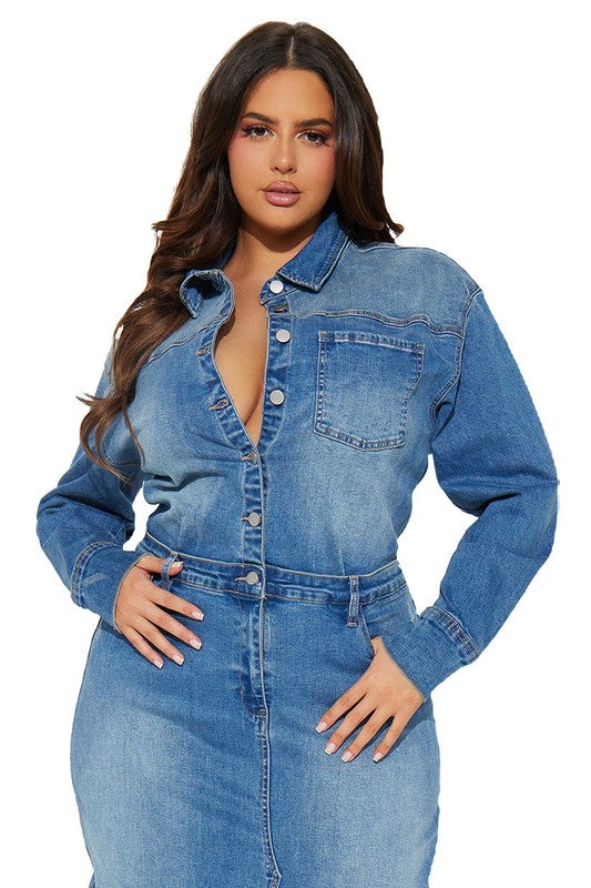 Long Denim Long Sleeves Dress