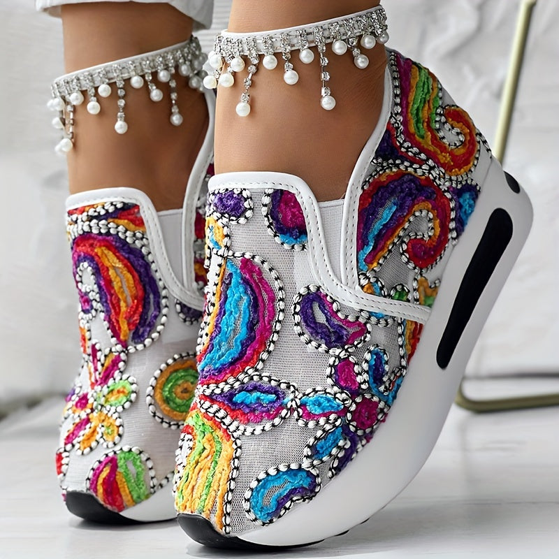 Colorful Embroidered Floral Slip-On Sneakers
