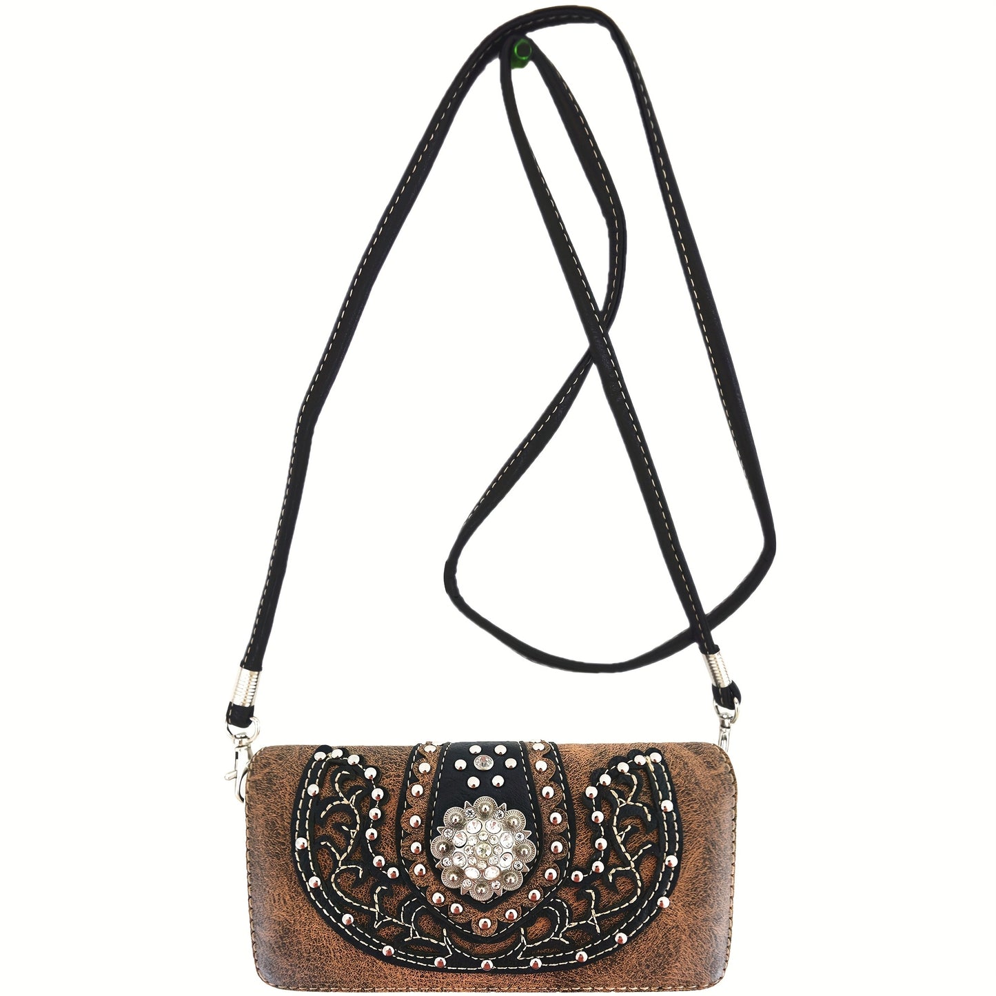 Western Style Brown Concho Studded Shoulder Bag And Wallet Set