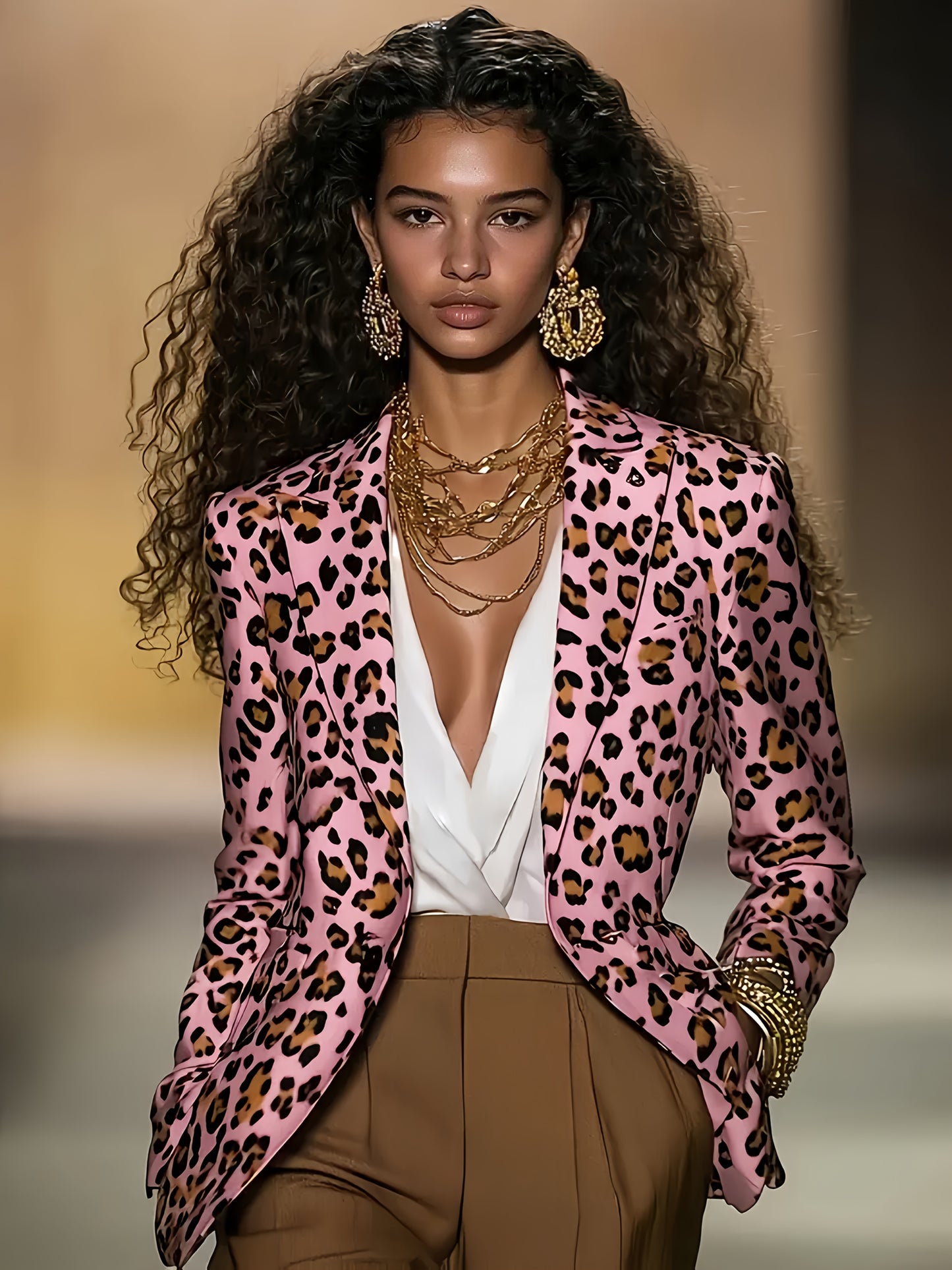Pink Leopard Print Blazer