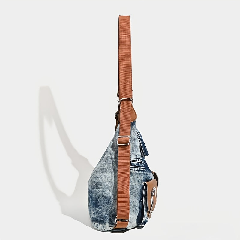 Large Capacity Washed Denim Shoulder Backpack Purse