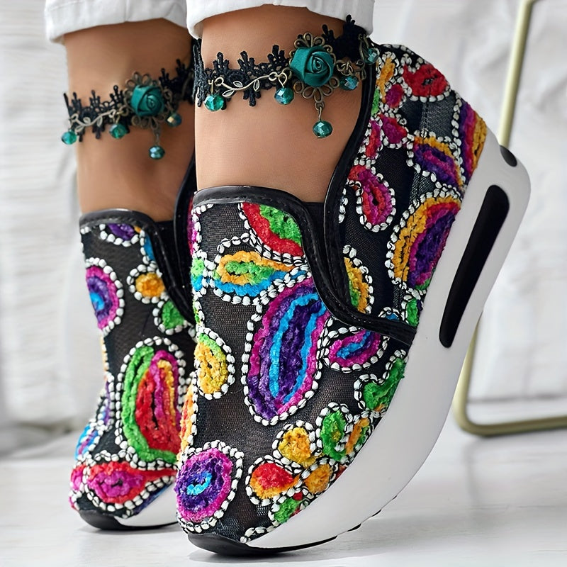 Colorful Embroidered Floral Slip-On Sneakers