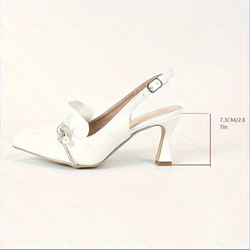 Slim Pointed Toe, Ankle Strap, Rhinestone Accent Stiletto High Heel