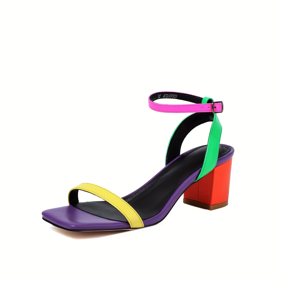 Colorful Ankle Strap Block Mid-Heel Sandals