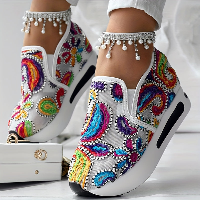 Colorful Embroidered Floral Slip-On Sneakers