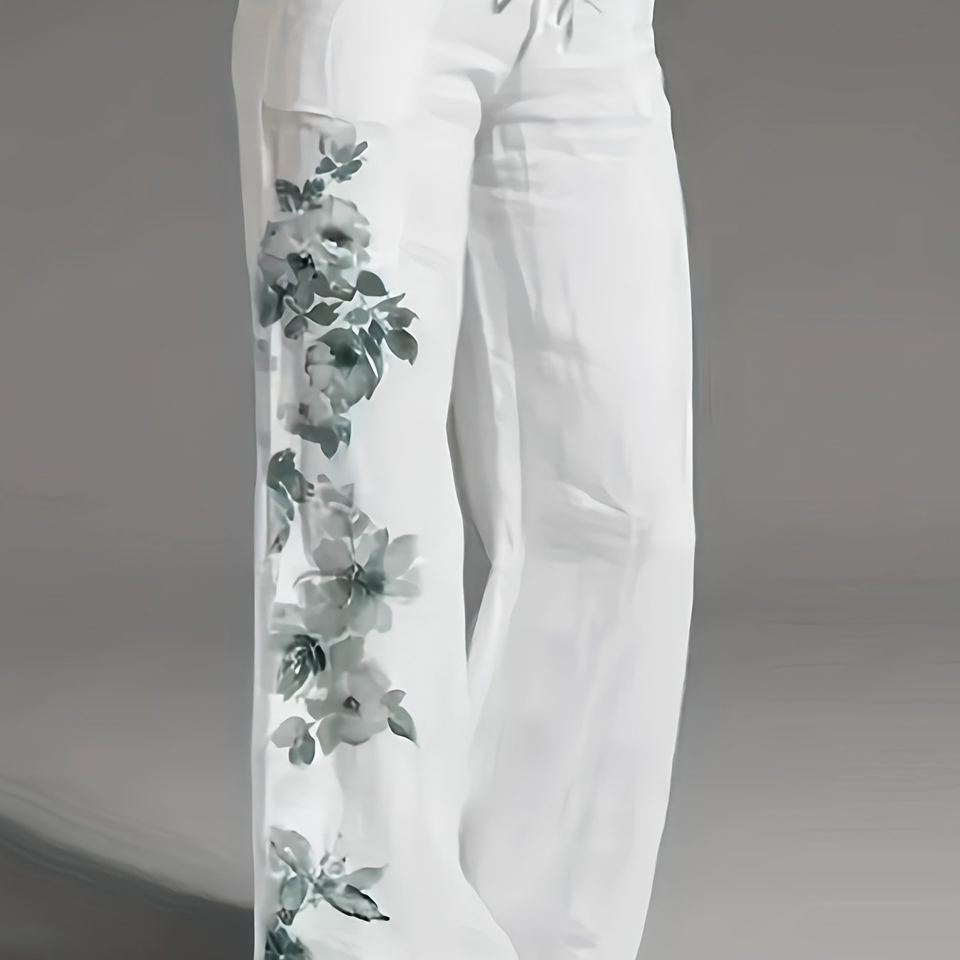 Linen Floral Print Wide Leg Pants