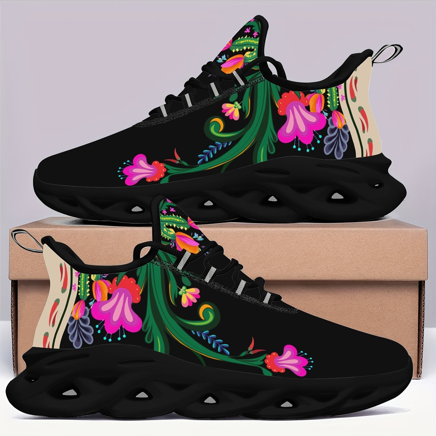 Floral, Soft Thick Shock Absorbing Sole, Lightweight, Non Slip Sneakers