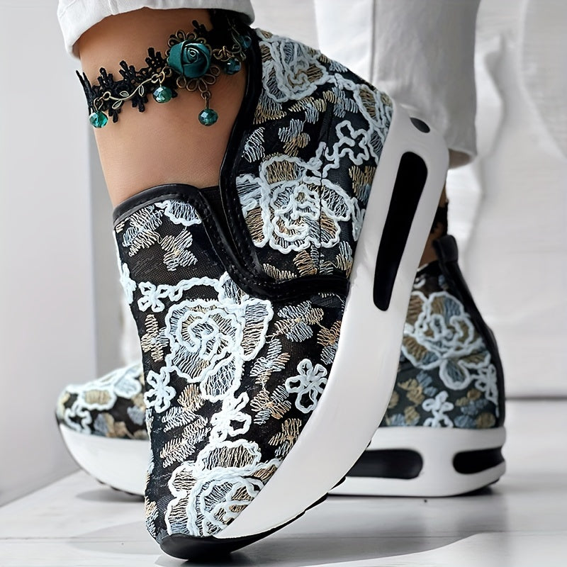 Colorful Embroidered Floral Slip-On Sneakers