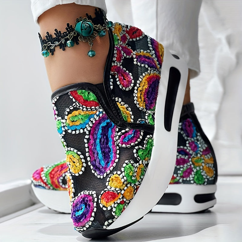 Colorful Embroidered Floral Slip-On Sneakers