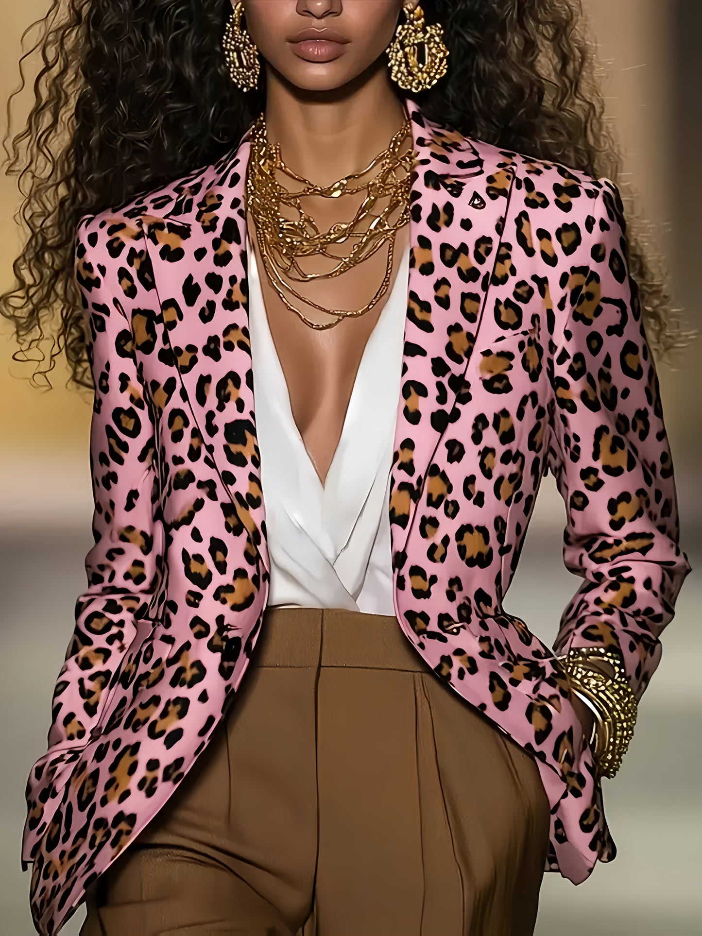 Pink Leopard Print Blazer