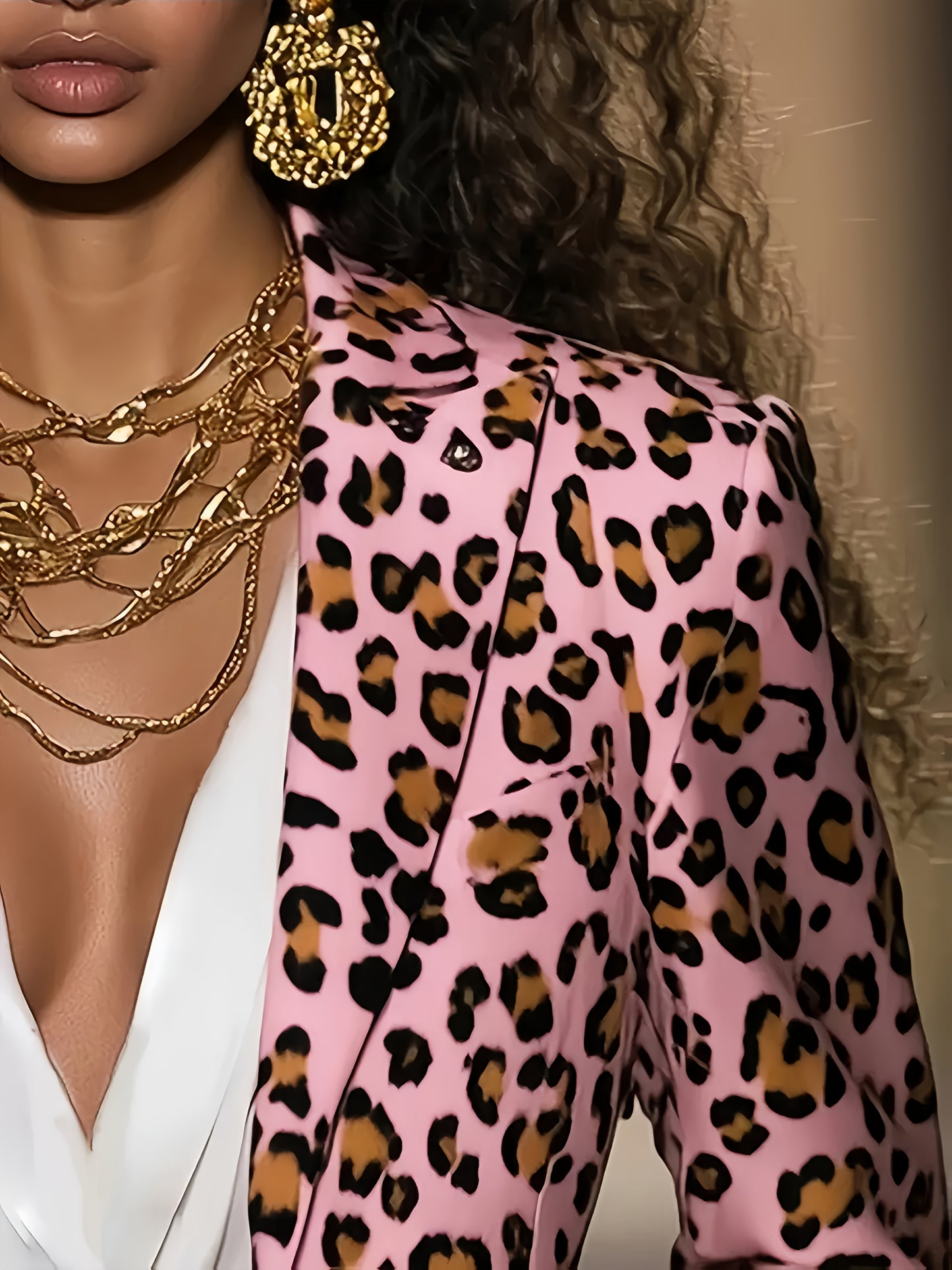 Pink Leopard Print Blazer