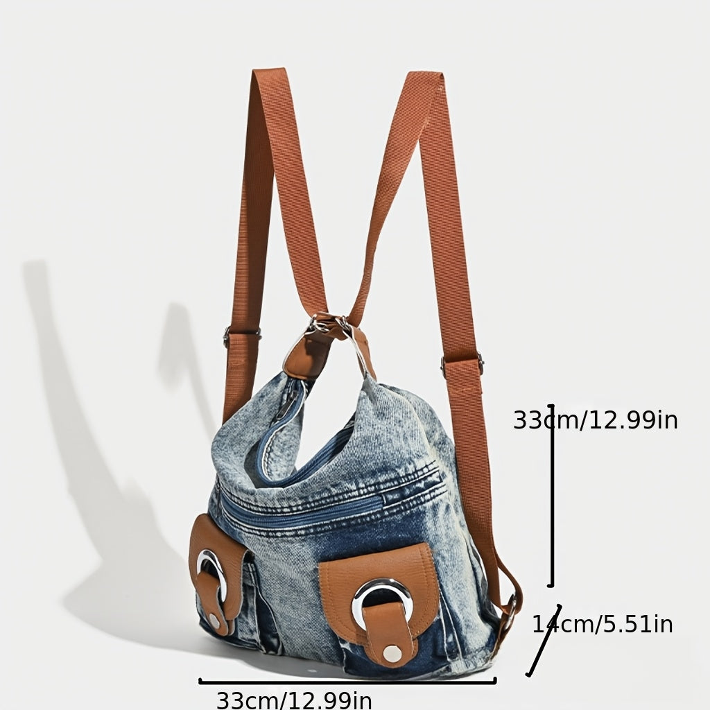 Large Capacity Washed Denim Shoulder Backpack Purse
