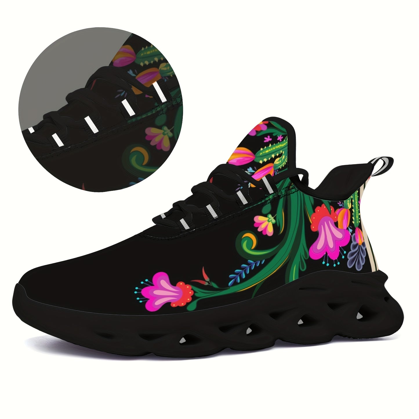 Floral, Soft Thick Shock Absorbing Sole, Lightweight, Non Slip Sneakers