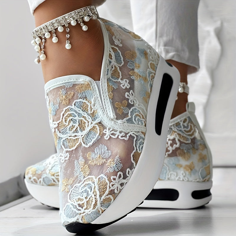 Colorful Embroidered Floral Slip-On Sneakers