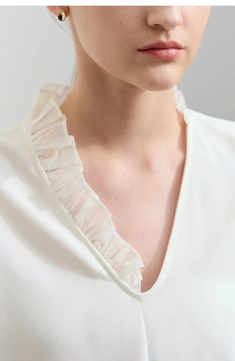 AMII Black Ruffle Splicing Loose Chiffon Shirt