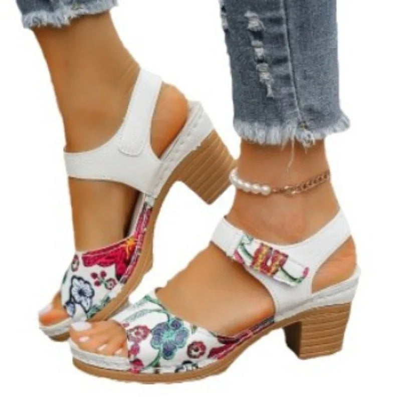 Peep Toe High Heel Floral Sandals