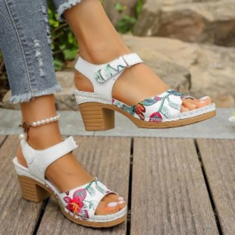 Peep Toe High Heel Floral Sandals
