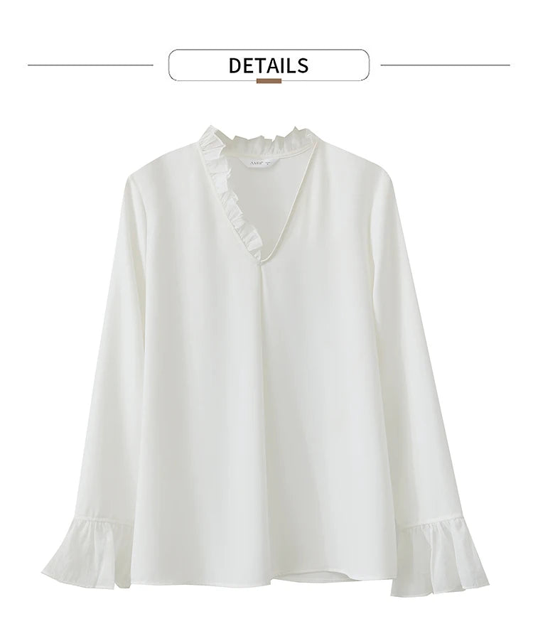 AMII Black Ruffle Splicing Loose Chiffon Shirt