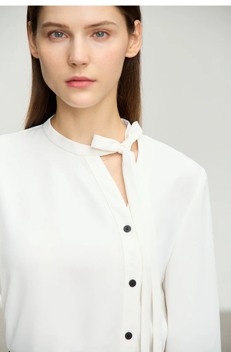 AMII Stand Collar Lace Up Chiffon Blouse
