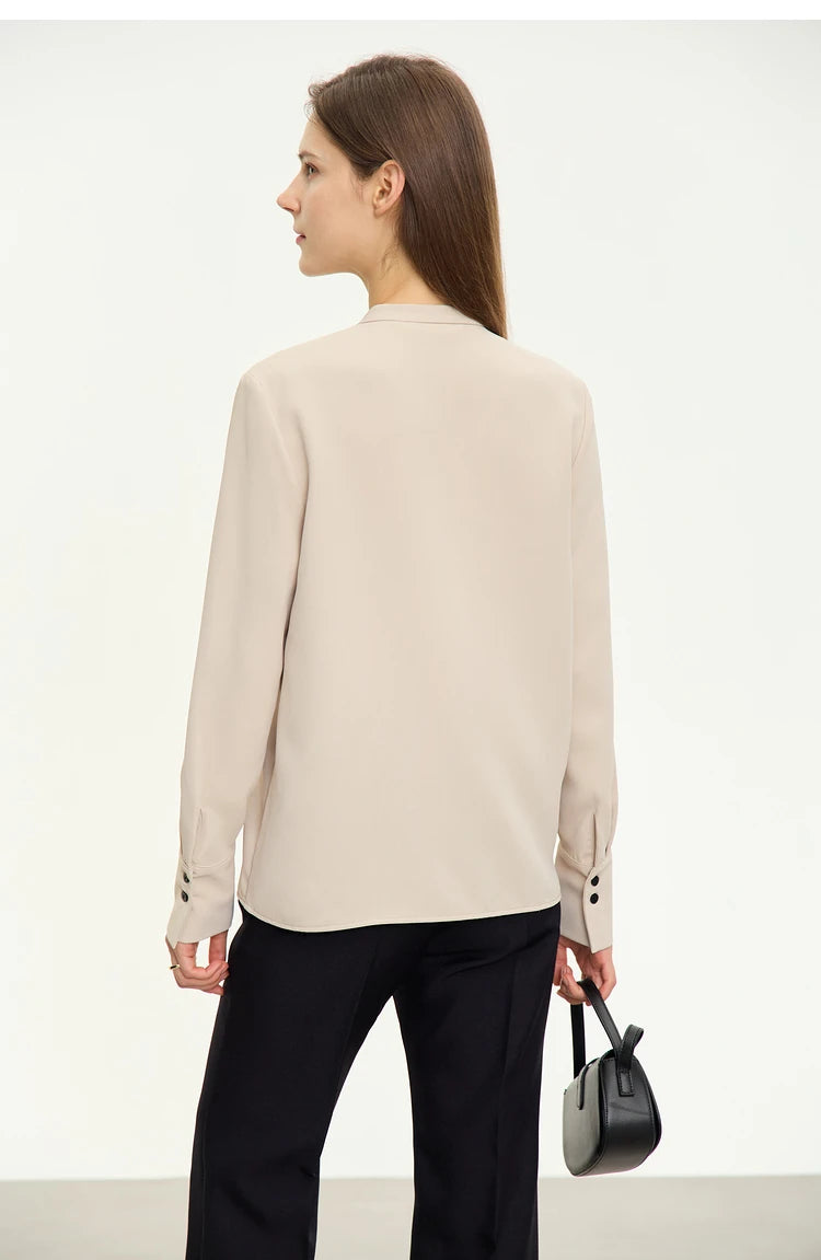 AMII Stand Collar Lace Up Chiffon Blouse
