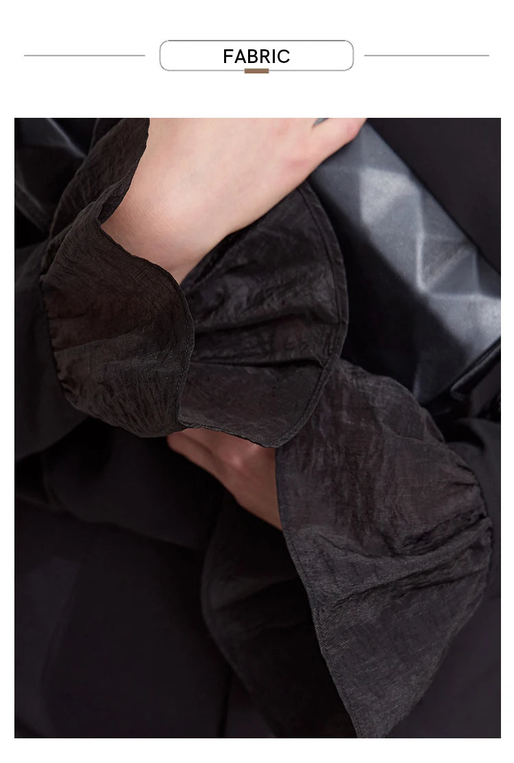AMII Black Ruffle Splicing Loose Chiffon Shirt