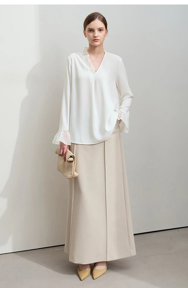 AMII Black Ruffle Splicing Loose Chiffon Shirt