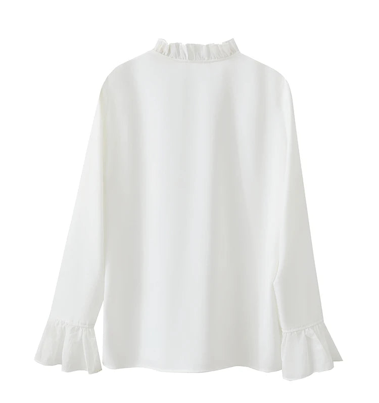 AMII Black Ruffle Splicing Loose Chiffon Shirt
