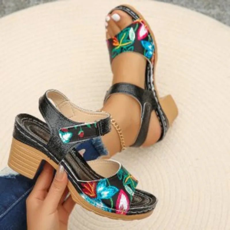 Peep Toe High Heel Floral Sandals
