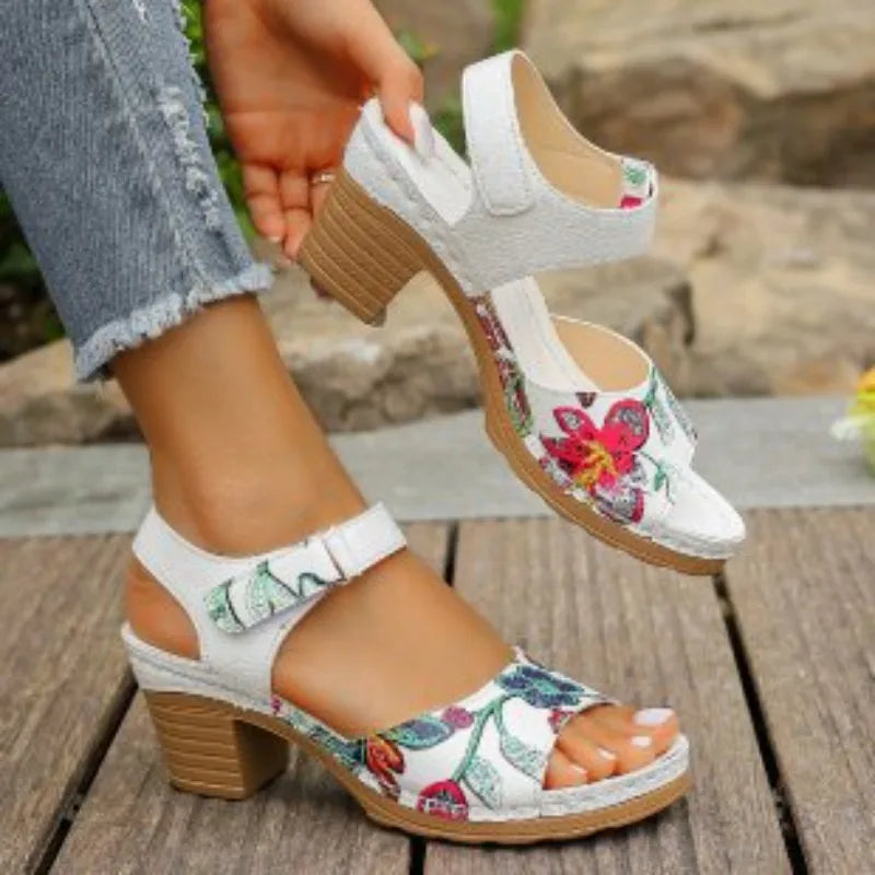 Peep Toe High Heel Floral Sandals