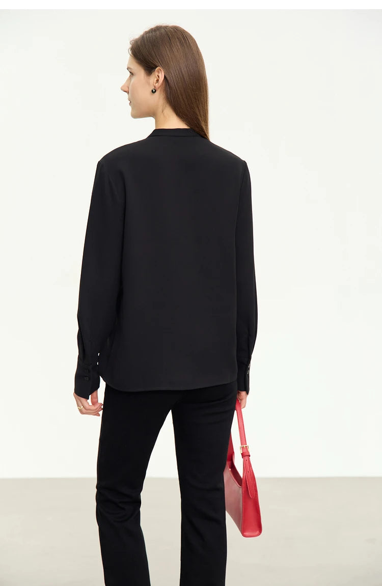 AMII Stand Collar Lace Up Chiffon Blouse