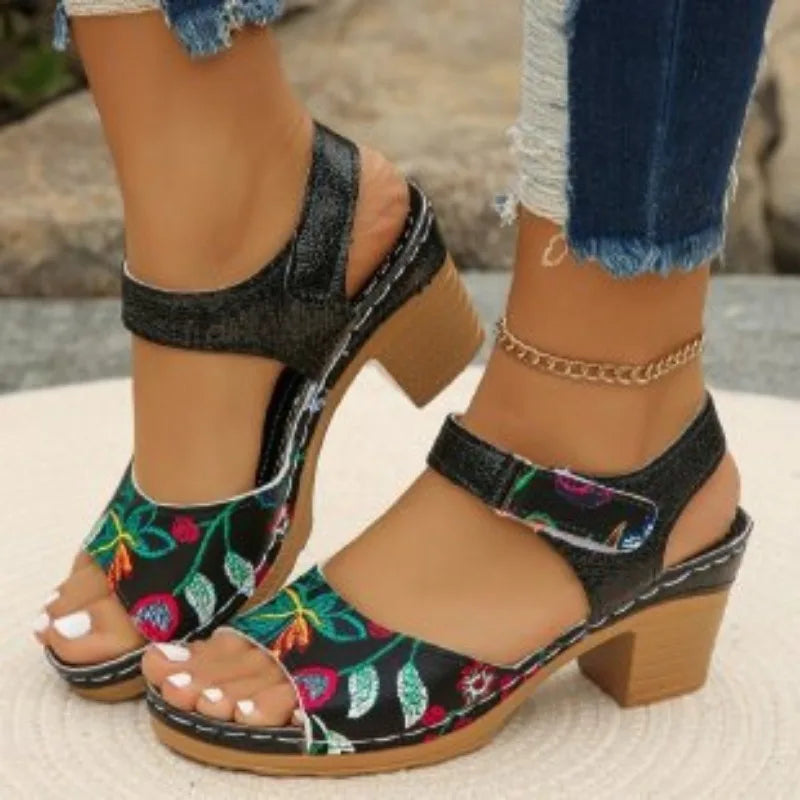 Peep Toe High Heel Floral Sandals