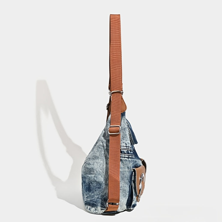 Large Capacity Washed Denim Shoulder Backpack Purse