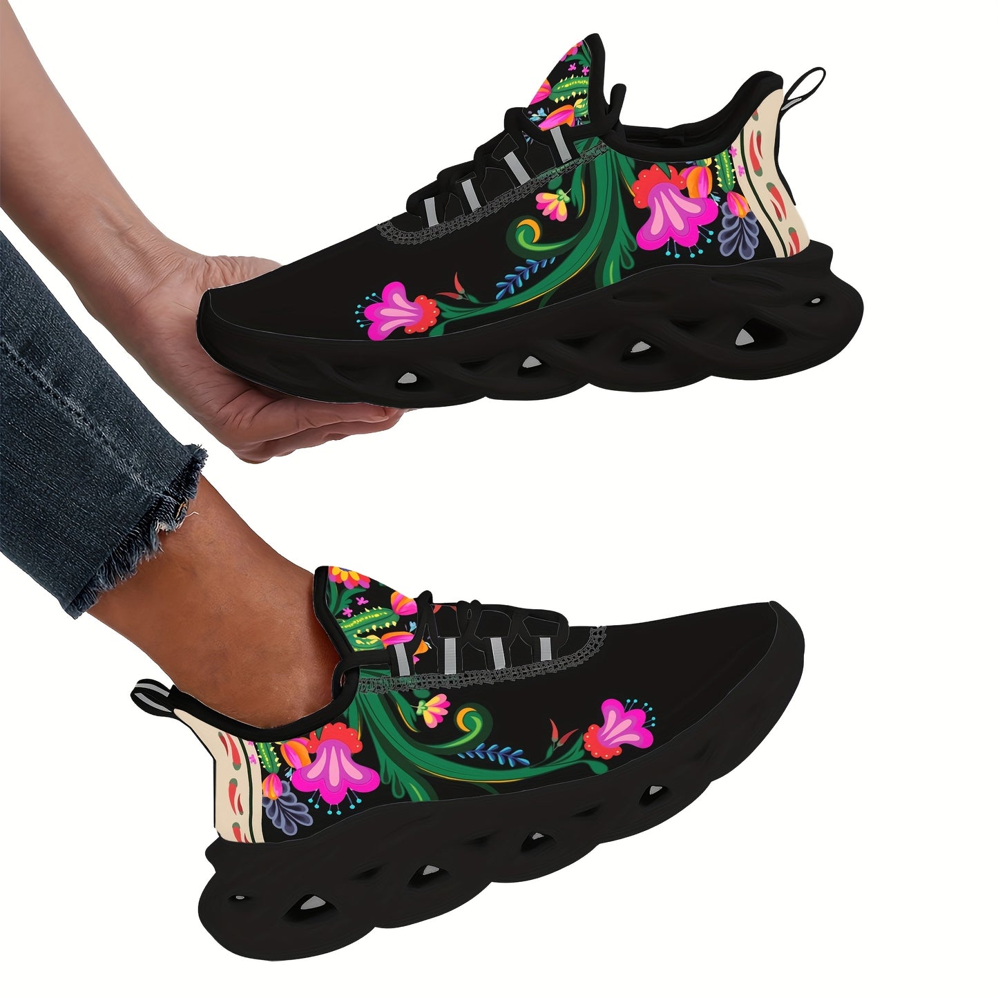 Floral, Soft Thick Shock Absorbing Sole, Lightweight, Non Slip Sneakers
