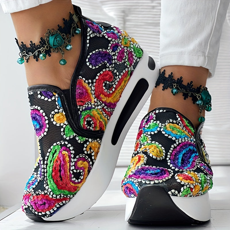 Colorful Embroidered Floral Slip-On Sneakers