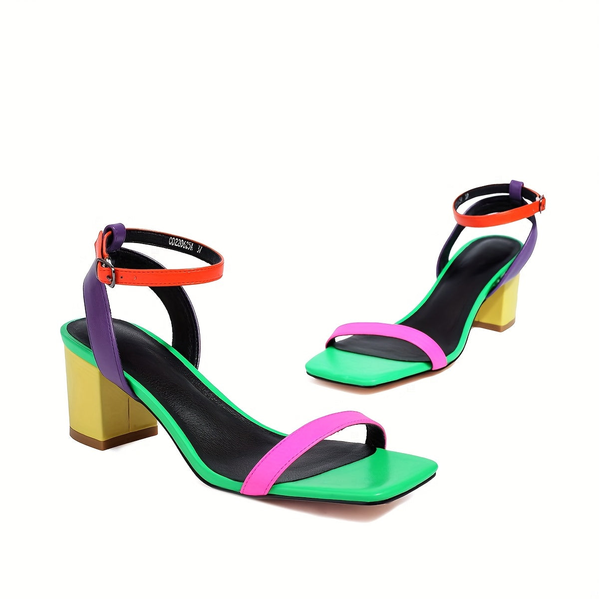 Colorful Ankle Strap Block Mid-Heel Sandals