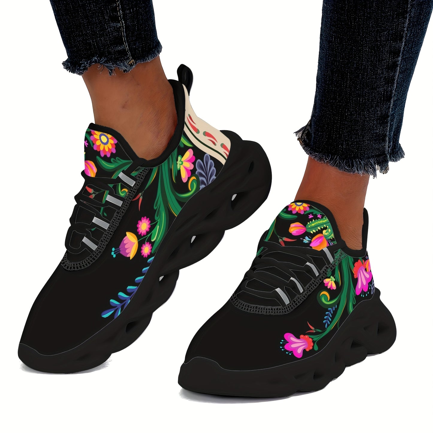 Floral, Soft Thick Shock Absorbing Sole, Lightweight, Non Slip Sneakers