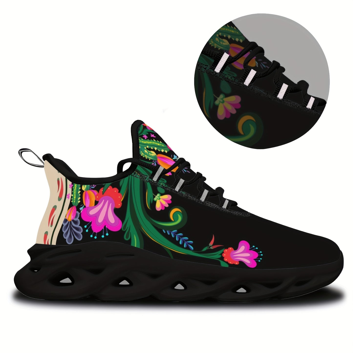 Floral, Soft Thick Shock Absorbing Sole, Lightweight, Non Slip Sneakers
