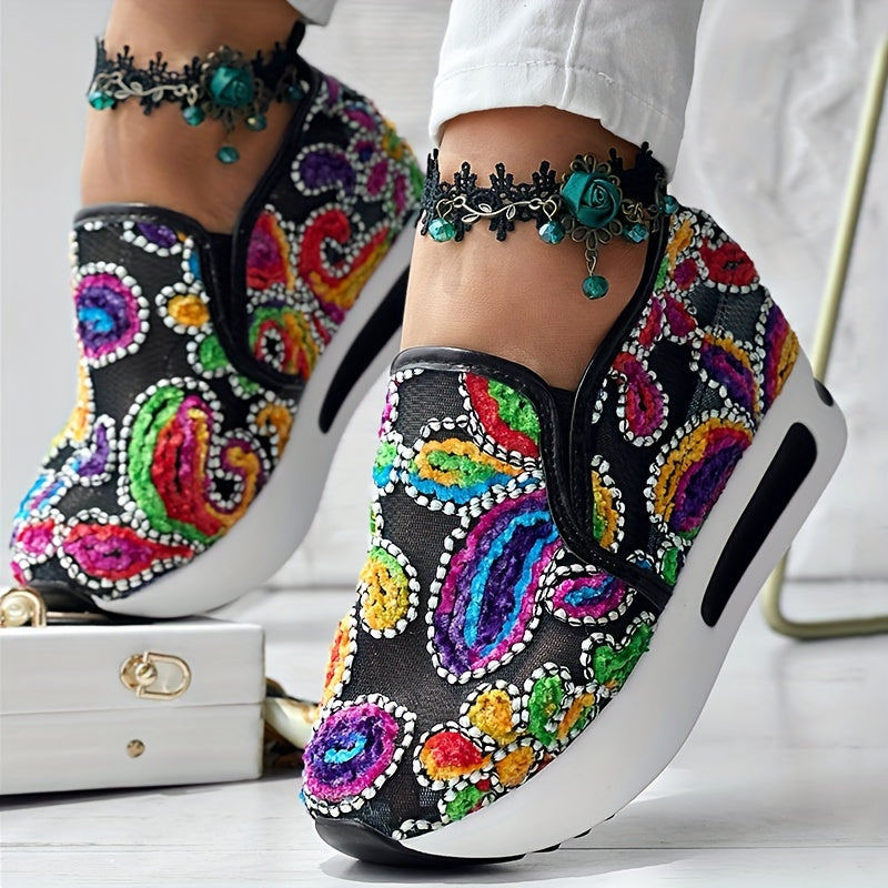 Colorful Embroidered Floral Slip-On Sneakers